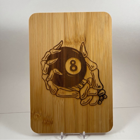 Laser Engraved 8 Eight Ball Skeleton Hand Pool Coasters Cutting Serving Board - Picture 2 of 3